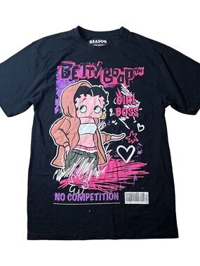 Betty Boop Black Graphic Tee with Pink and Purple Accents